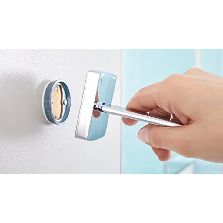 tesa KLAAM Toilettenpapierhalter mit Deckel, verchromt - WC-Rollenhalter zur Wandbefestigung ohne Bohren, inkl. Klebelösung - 125mm x 140mm x 53mm – Bild 5