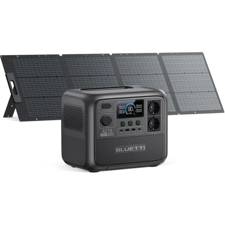 BLUETTI AC70+MP200, Tragbare Powerstation mit 1000W Wechselrichter, 768Wh LiFePO4 und 200W Solarpanel für Reisen und Camping