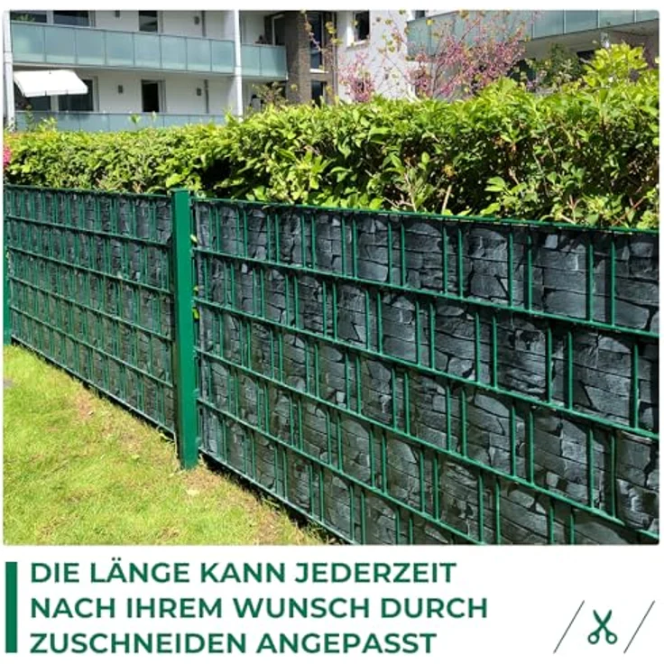 Intergo PVC Sichtschutzstreifen 35m Rolle Schiefer, UV-beständig & reflexionsarm inkl. Befestigungsclips Gartensichtschutz – Bild 8