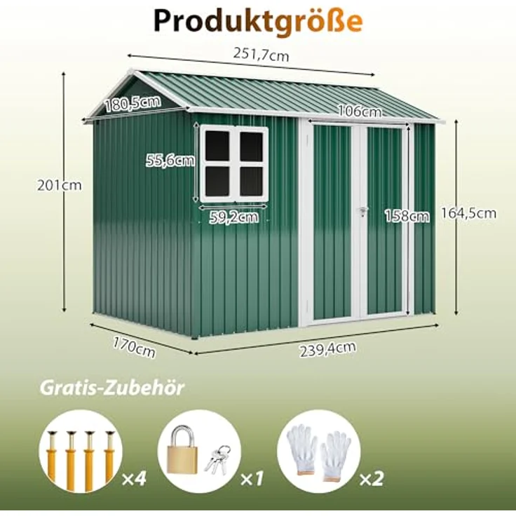 Thanaddo Gartenhaus 8x6 ft, multifunktionaler Gartenschuppen mit Sprossenfenstern, wasserdicht und UV-geschützt – Bild 5