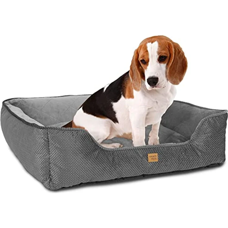 ib style® Happy Milo Hundebett | Körbchen für Hunde & Katzen | mit Reißverschluss | Größe: M | Grau – Bild 1