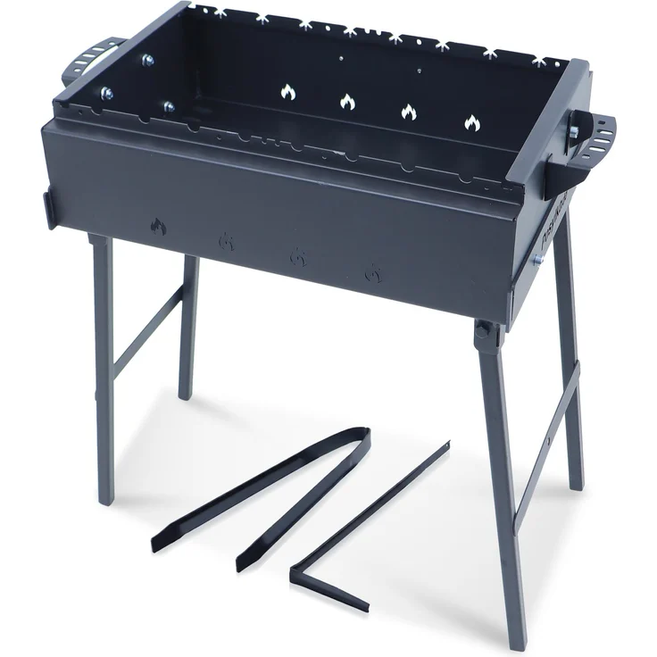 Davr Metall Mangal SchaschlykOFF 50, Klappbarer Holzkohlegrill für 8 Spieße, 2 mm Stahl, 60 × 33 × 73 cm