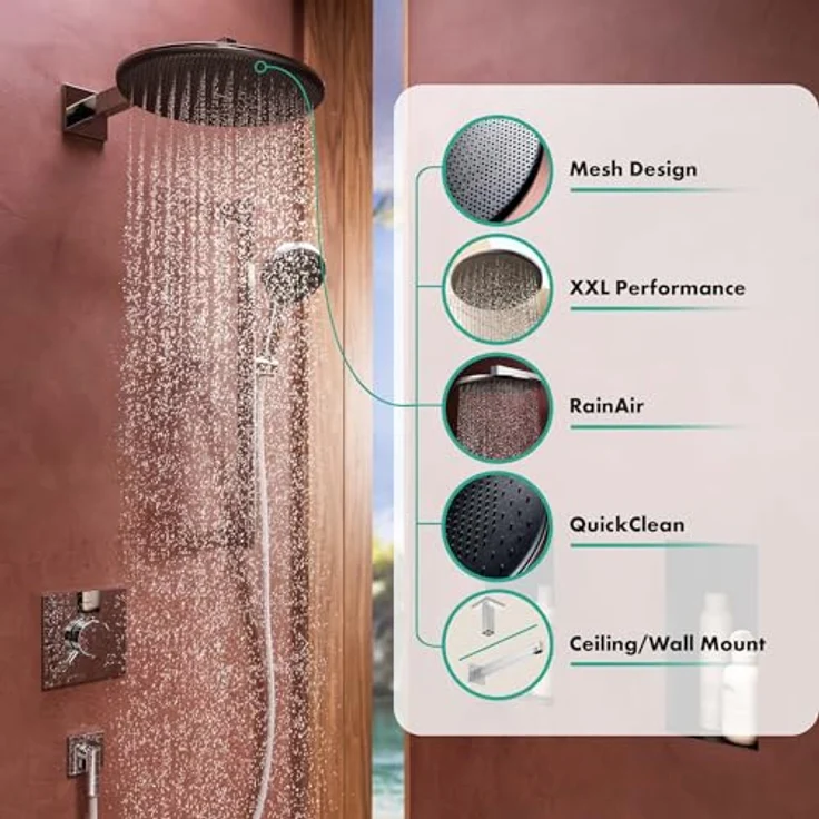 hansgrohe Raindance Alive S - Kopfbrause, runde Duschbrause (300 mm), Regendusche mit RainAir, Chrom, 24520000 – Bild 2