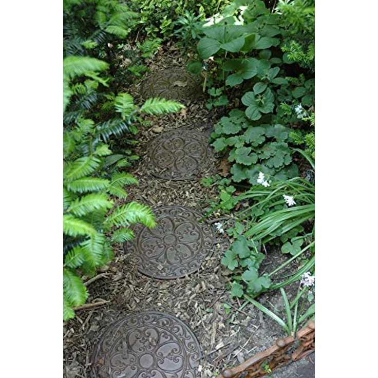 Esschert Design Gehwegplatte, Gartenfliese, Trittplatte, Terrassenplatte Motiv Klassik, rund, ca. Ø 30 cm x 1,2 cm Höhe – Bild 4