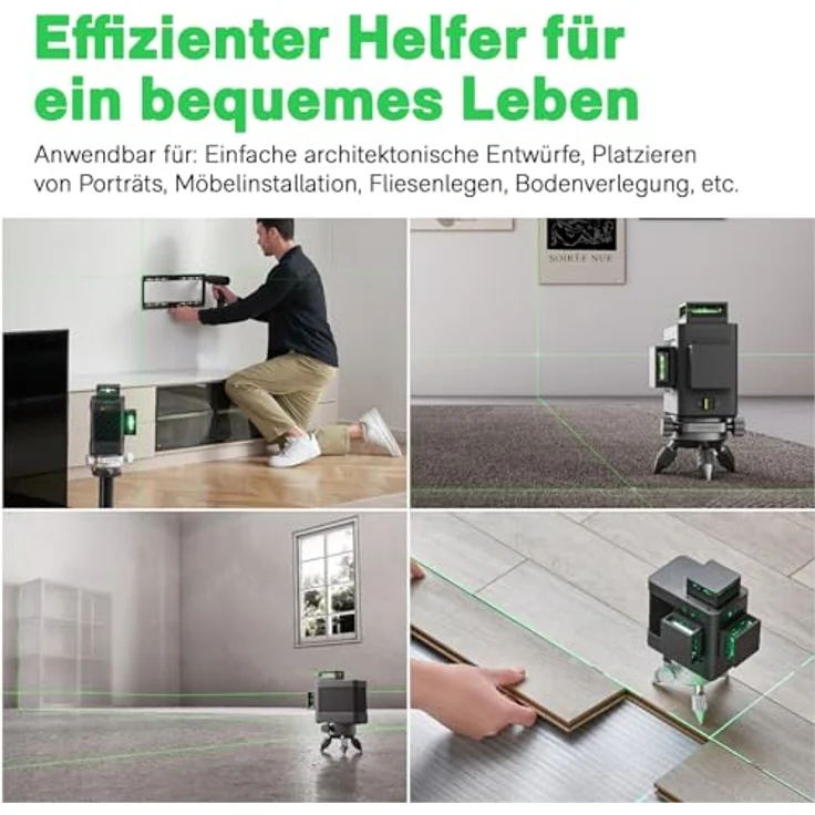 HOTO Kreuzlinienlaser, grüner Laser mit 3x 360° Linien, inkl. Tasche und Stativ, Reichweite max. 30m, IP54 staub- und wassergeschützt – Bild 7