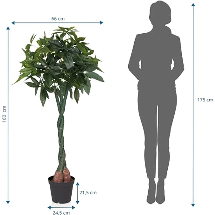 hjh OFFICE Kunstpflanze 160cm PACHIRA Künstliche Deko Pflanze für Schlafzimmer Büro Wohnzimmer, detailgetreues Aussehen, geruchsarm – Bild 5