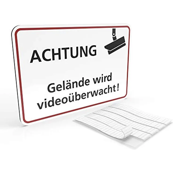 Betriebsausstattung24® Hinweisschild Achtung - Gelände Wird Videoüberwacht | Schild 30,0 x 20,0 cm | Videoüberwachung Grundstück | 2mm Aluminium- Verbundplatte | inkl. Klebestripes