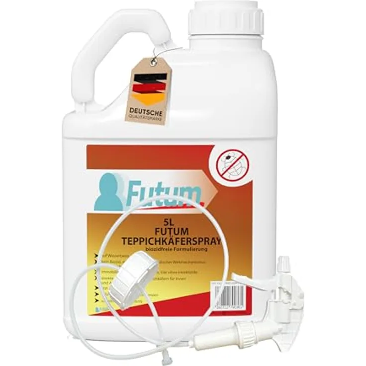 FUTUM Teppichkäferspray, biozidfreie Formel auf Wasserbasis, 5 l, geruchsarm, brennt/ätzt nicht, Insektenabwehr