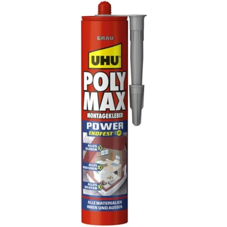 UHU Poly Max Montagekleber Power, universeller Dichtkleber in Grau, 425 g Kartusche, wasserfest und witterungsbeständig – Bild 1