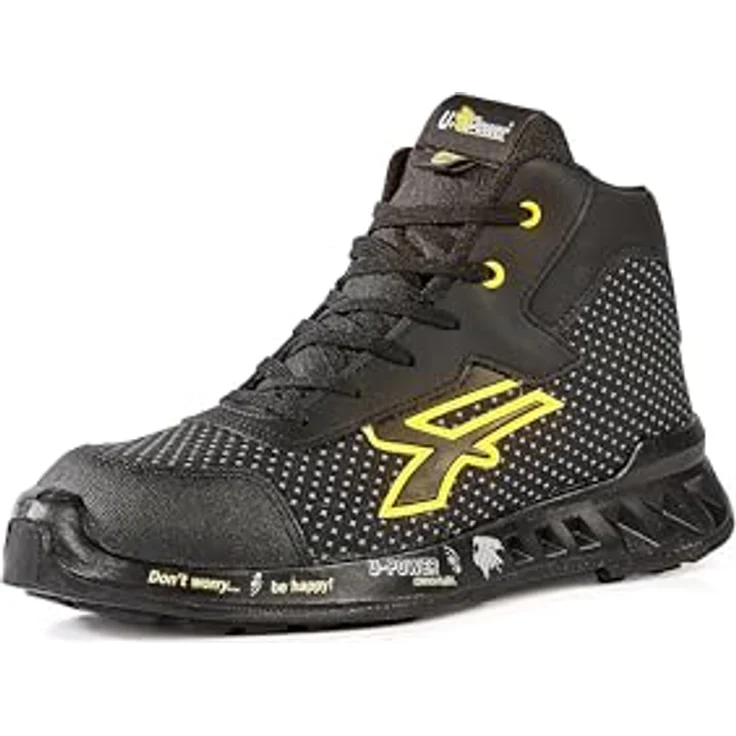 Upower Joe Sicherheitsschuhe, hohe Schuhe in Schwarz/Gelb, S3 SRC CI ESD, ultra-leicht, atmungsaktiv mit Aluminiumkappe, Größe 42 – Bild 1