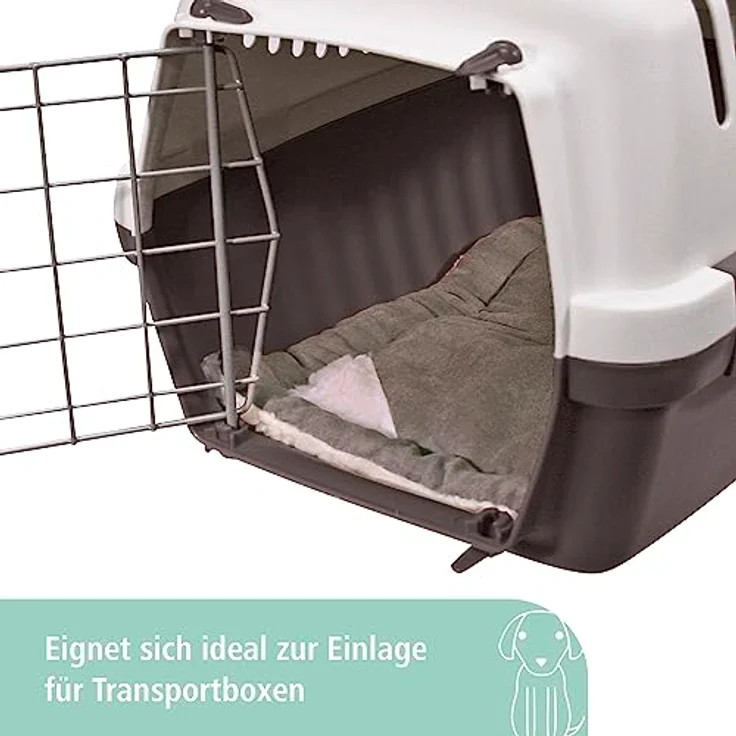 Kerbl Pet Liegekissen Cleo für Hunde und Katzen, wendbar, aus Softplüsch / Velourstoff, ideal als Einlage für Transportboxen, 58 x 36 x 4 cm, Grau – Bild 3