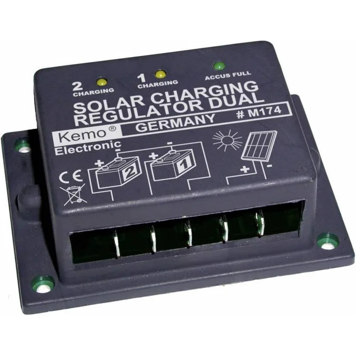 Kemo Laderegler Dual M174 Serie 12, Solar-Laderegler für 1 oder 2 Akkus, max. 2 x 8 A oder 1 x 16 A mit LED-Anzeigen
