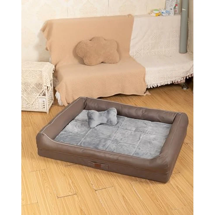 RAIKOU Hundebett mit abnehmbarem Kissen, gepolstert und waschbar – Schlafplatz, Hundekissen, Hundesofa, Hundematte (Braun, 100 * 80 * 9cm) – Bild 5