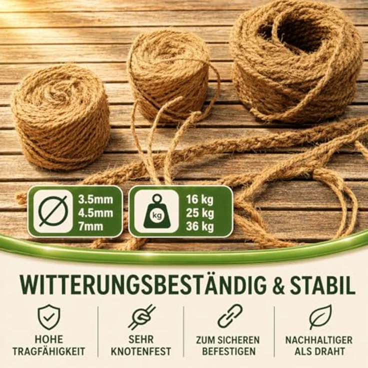 deli4you Kokosseil 3.5 mm x 50 m - Nachwachsender Pflanzenbinder aus Kokosgarn, knotenfest, ideal zum Zusammenbinden von Gräsern und Pflanzen – Bild 4