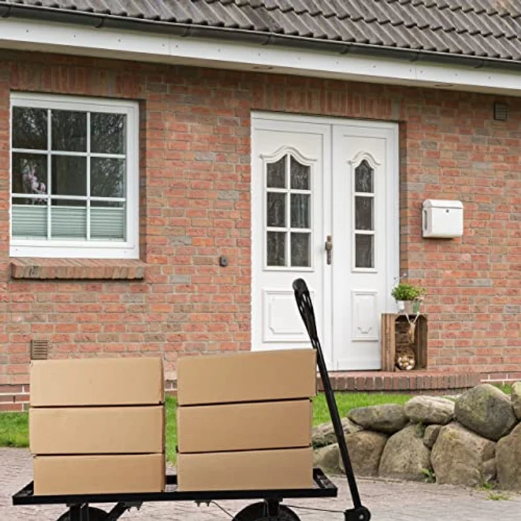 Relaxdays Handwagen flach, Stahl Bollerwagen mit Luftbereifung, bis 200 kg Tragkraft, schwarz, HxBxT: 34,5 x 51 x 96 cm – Bild 5