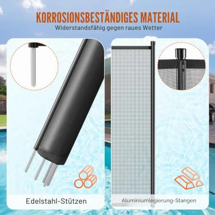 VEVOR Poolzaun, 1,21 x 21,95 m abnehmbarer Kindersicherheits-Poolzaun, Schwarz, einfache DIY-Installation, 340 g Teslin-PVC-Netz, schützt Kinder und Haustiere – Bild 3