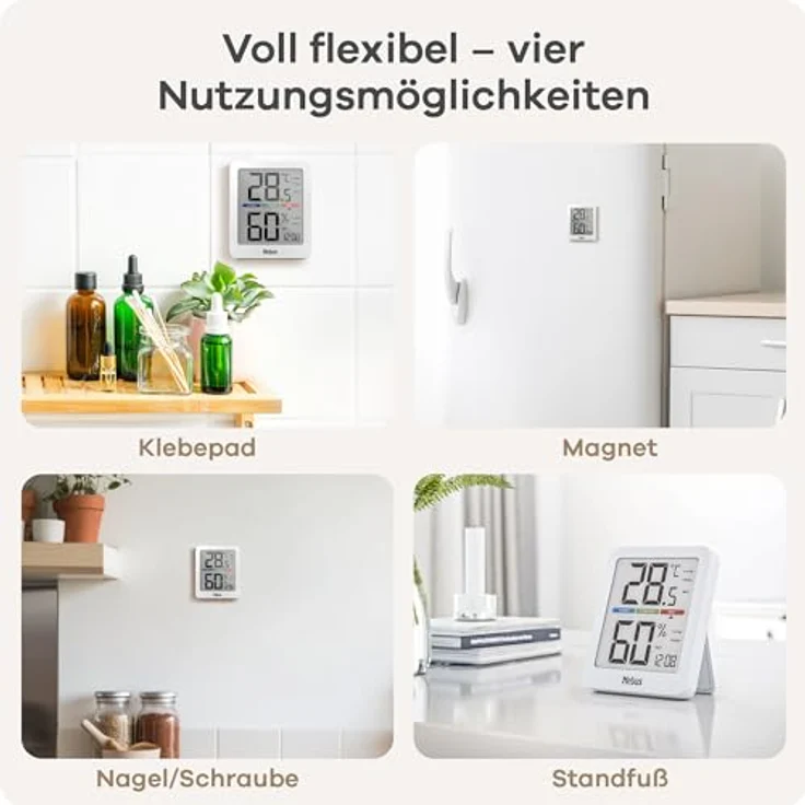 Mebus 40928 Thermo-Hygrometer, digitales Innen-Thermometer mit Uhrzeit, Min/Max-Funktion und Hintergrundbeleuchtung, weiß – Bild 3