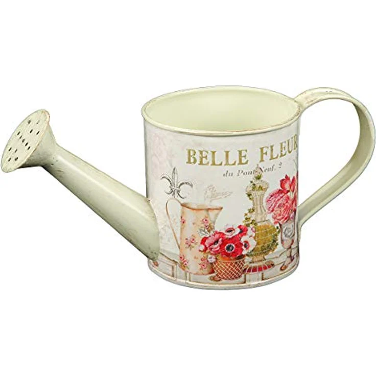 Ambiente Haus Gießkanne Fleur, kleine Gießkanne aus Metall im antiken Creme mit Goldpinseleffekt, 0,5 L – Bild 1
