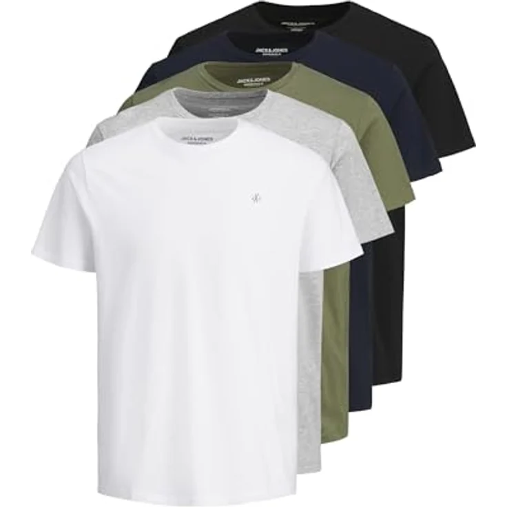 Jack & Jones Jorijxj, Herren Shirt 5er-Pack, Kurzarm, Rundhalsausschnitt, Normalfit, Weiß, Blau, Schwarz, Grün, Grau, (M) – Bild 1