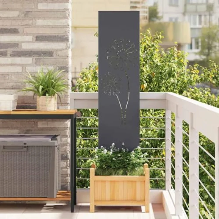 vidaXL Gartenpartition Sichtschutz Trennwand, robuster Stahl, modernes Design mit dekorativen Intarsien, wetterfest – Bild 2