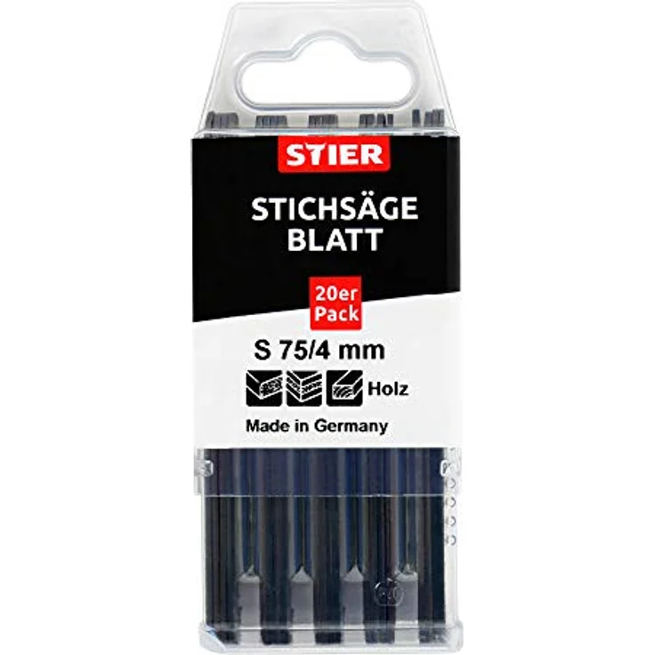 STIER Stichsägeblatt, 20 Stück, ST3104, Schnittlänge 75 mm, Zahnteilung 4 mm, perfekt geeignet zum Zuschneiden von Holz, Arbeitsplatten, Verbundplatten, Sperrholz, CV-Stichsägeblatt – Bild 3