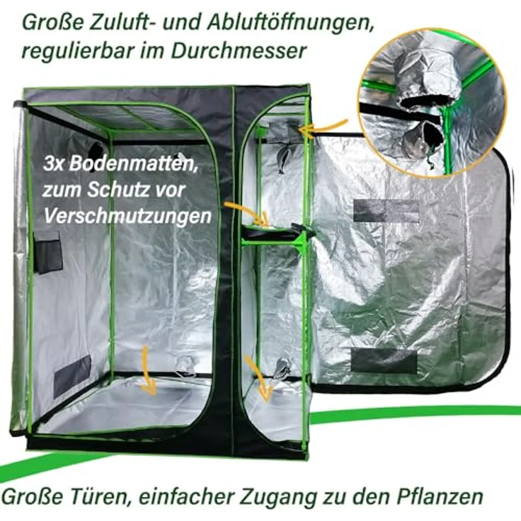 Kingpower Gewächshaus Zuchtschrank 120x90x145 cm, Schwarz/Grün, Hochreflektierende Beschichtung, Separate Kammern – Bild 5