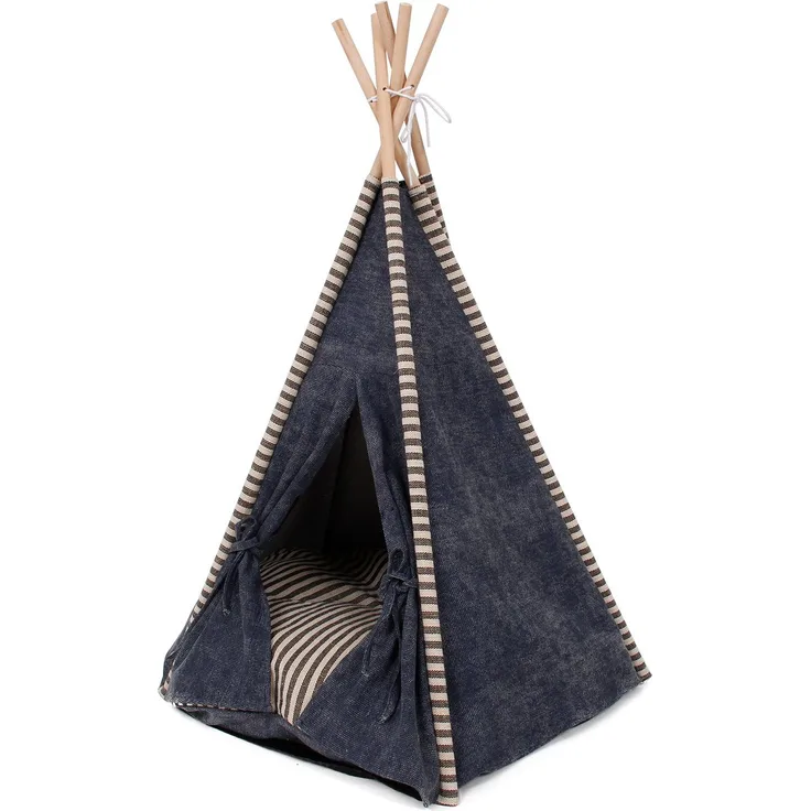HEIM Tierhaus Heimtierzelt "Jeanstrend", Tipi-Zelt für Katzen und kleine Hunde, inklusive waschbarem Wendekissen, platzsparend, rutschfester Noppenstoff, Maße: 68x68x80cm