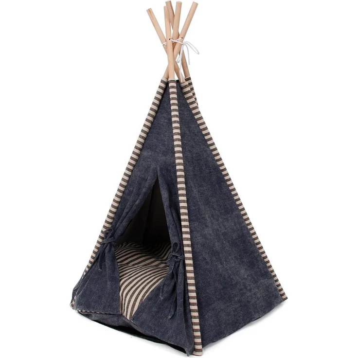 HEIM Tierhaus Heimtierzelt "Jeanstrend", Tipi-Zelt für Katzen und kleine Hunde, inklusive waschbarem Wendekissen, platzsparend, rutschfester Noppenstoff, Maße: 68x68x80cm
