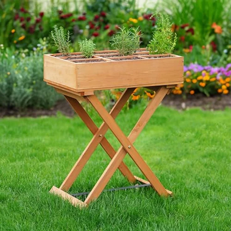 Haushalt International Hochbeet aus Holz, 58 x 38 x 75 cm, ideal für Kräuteranbau, natur – Bild 2