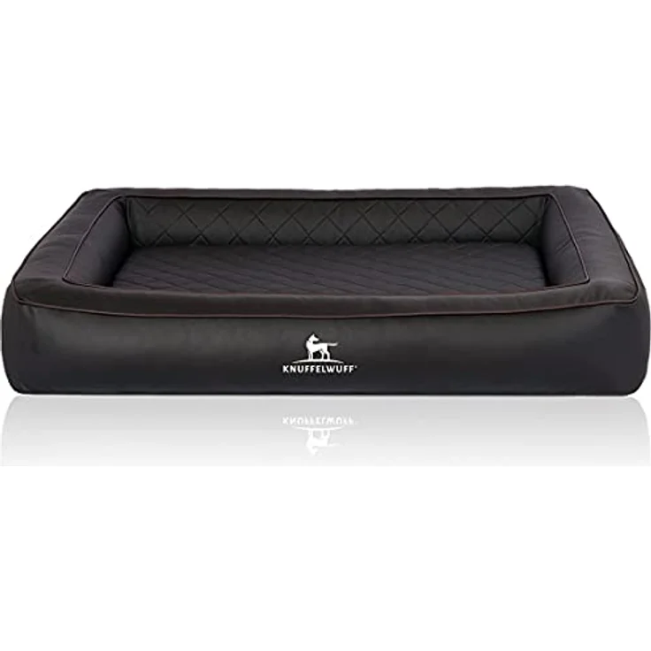 Knuffelwuff Orthopädisches Hundebett aus Laser gestepptem Kunstleder Hampstead M-L 85 x 65cm Schwarz – Bild 2