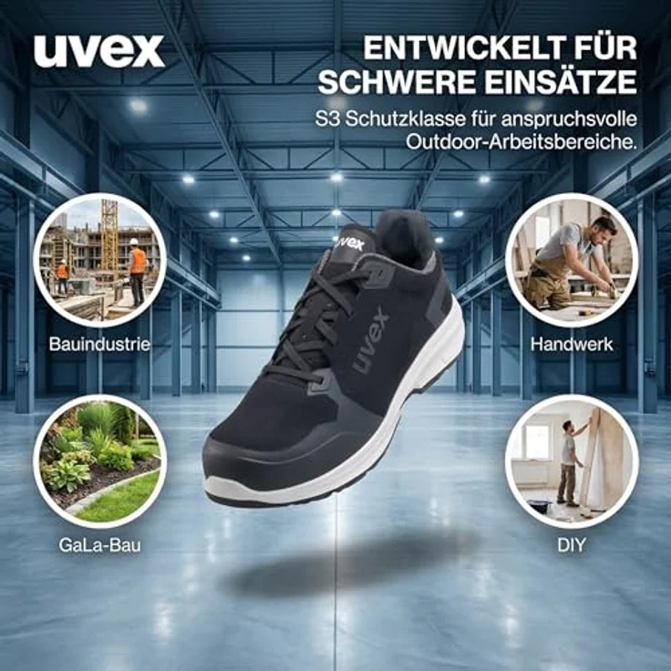 Uvex uvex 1 sport Halbschuh S3L SRC Arbeitsschuh, atmungsaktives Hightech-Mikrovelours, schwarz – Bild 8
