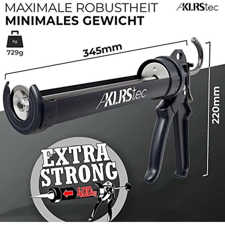 KLRStec Kartuschenpistole - Kartuschenpresse mit maximaler 25:1 Übersetzung - Profi 4K Kartuschenpistole für alle gängigen 150-300ml Dicht- und Klebstoff-Kartuschen, Silikon, Acryl, Mörtel etc. - Preisvergleich – Bild 3