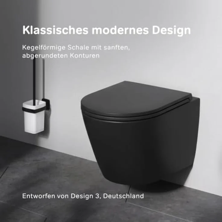 AM.PM Flash CNA1901PMBSC, Tiefspül-WC Wand-Toilette mit spülrandloser AquaSpin-Technik und schwarzem WC-Sitz mit Absenkautomatik, wandhängend, waagerechter Abgang, kompatibel mit Vorwandelement – Bild 2