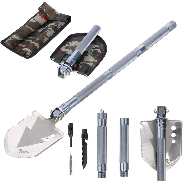 NILS CAMP XL Klappspaten NC1701, multifunktionales Outdoor-Werkzeug mit 10 integrierten Funktionen, leicht und robust aus Edelstahl und Aluminium, kompakt und tragbar