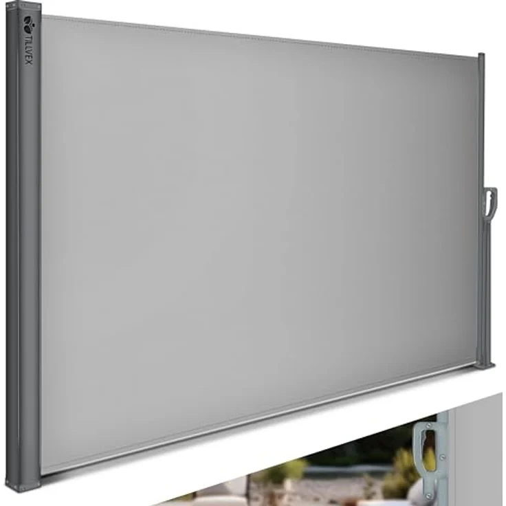 tillvex® Seitenmarkise 160 x 300 cm ausziehbar & Blickdicht | Sichtschutz für Balkon, Garten & Terrasse | Seitenrollo mit Wandhalterung | Sonnenschutz aus rostfreiem Stahl | Markise Windschutz – Bild 1