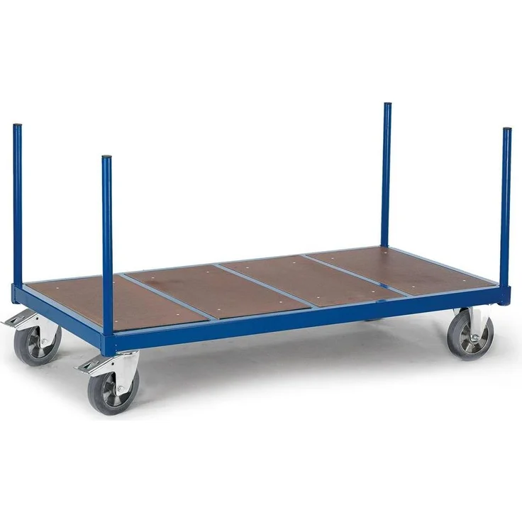 Rollcart Rungenwagen mit Holzboden, drehbare Rollen, Gentianblau, Tragfähigkeit 1200 kg, 1300 x 800 mm Ladefläche