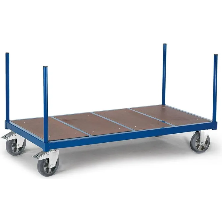 Rollcart Rungenwagen mit Holzboden, drehbare Rollen, Gentianblau, Tragfähigkeit 1200 kg, 1300 x 800 mm Ladefläche
