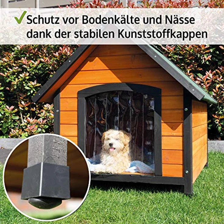 zooprinz Premium Hundehütte Luna, wetterfestes Vollholz, Dach zum Öffnen, Lamellentür, braun-schwarz, 2 Größen (L und XXL) – Bild 4