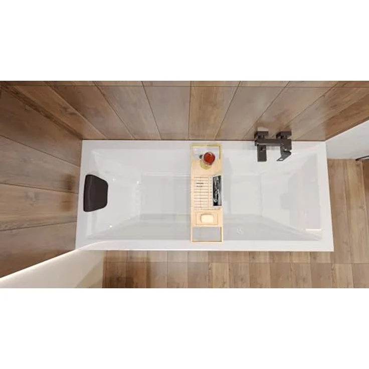 BAD LAND QUADRO 180x80, Rechteckige Badewanne aus Acryl in Weiß, Komplettset mit Kopfstütze, Füßen und chromfarbener Automatik Ablaufgarnitur, Made in EU – Bild 3