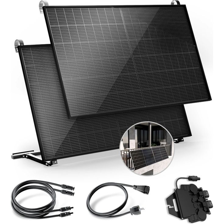 Solakon Balkonkraftwerk 900W, Photovoltaikanlage mit Balkonhalterung, plug&play, bifaziale Solarmodule, 800W Wechselrichter, 10m Kabel