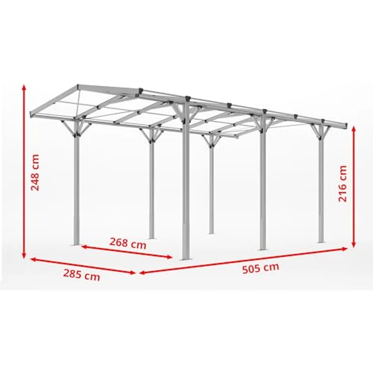 GFP Aluminium Carport 2,85x5,05m, Einzelcarport mit robustem Schutzdach für PKW, wartungsfrei und rostfrei – Bild 3