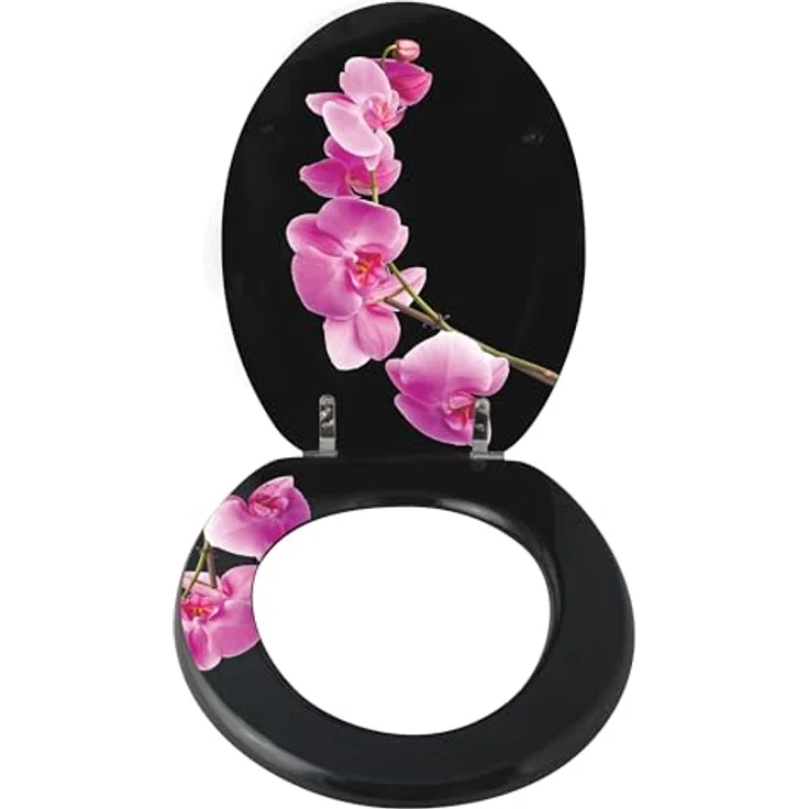 MSV WC-Sitz Lanyu, MDF mit Edelstahl-Scharnieren, 42,5 cm x 36,5 cm x 5 cm, Schwarz-Pink, hygienische Oberfläche, rutschfest – Bild 5
