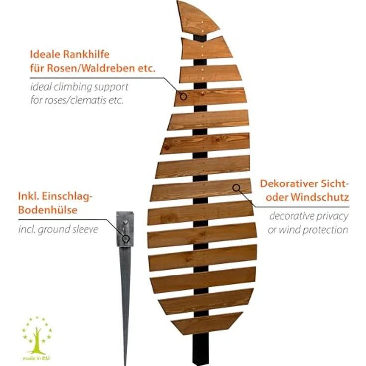 dobar® Green Label Rankhilfe Komplexus, zweifarbige Holz-Rankhilfe in Blattform, 58,5 x 6 x 175 cm mit Metall-Erdspieß für Kletterpflanzen – Bild 3
