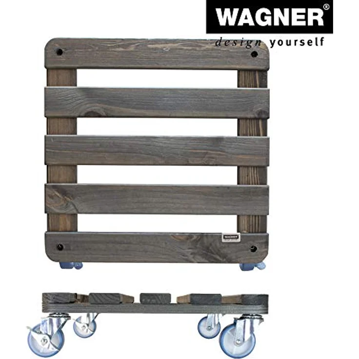 WAGNER Pflanzenroller Vintage 40 x 40 cm I Pflanzenroller & Blumenroller für Außenbereich + Innenbereich I Kübelroller aus Holz mit 2 Feststellern I Tragkraft 200 kg I Made in Germany ? 20709001 – Bild 5