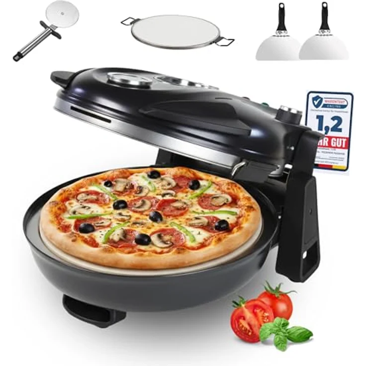 Sommertal Pizzaofen Sommertal PizzaProfi Pizzaofen, 32cm Pizzastein, Pfanneneinsatz, 2x Pizzaschieber, Pizzaschneider, Steinplatte - Max. 400°C, einfache Bedienung, vielseitig einsetzbar, Sicherheits-Sichtfenster – Bild 2