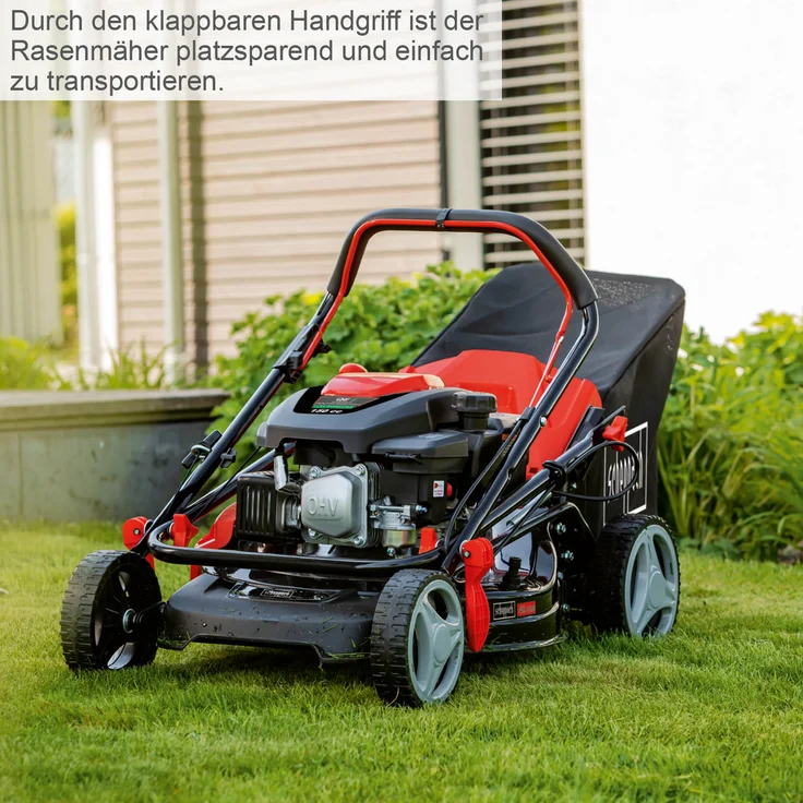 Scheppach MS161-46 Benzin Rasenmäher - 46 cm Schnittbreite | 55 Liter Fangkorb | Stahlgehäuse | 7-stufige Höhenverstellung | Mulchfunktion | Radantrieb | Seitenauswurf | inkl. Motoröl – Bild 7