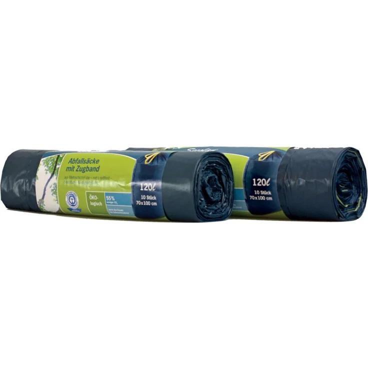 Secolan Abfallsack, mit Zugband, blau-schwarz, 120 Liter – Bild 1