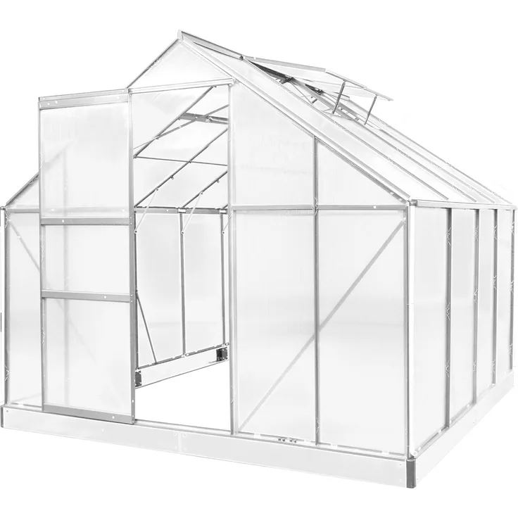 BRAST Gewächshaus Aluminium 250x250x205cm Silber mit Fundament rostfrei TÜV geprüft Alu Treibhaus Glashaus Tomatenhaus