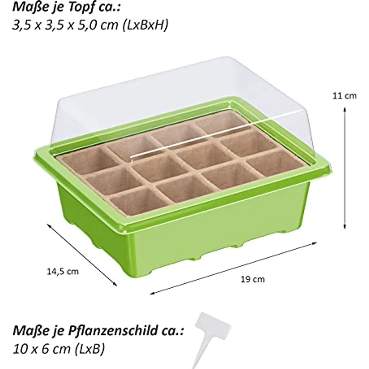 3 x WELLGRO Mini Gewächshaus inkl. Pflanzschilder - für bis zu 12 Pflanzen - ca. 19 x 14,5 x 11cm je Zimmergewächshaus mit Pflanzeinsatz – Bild 2