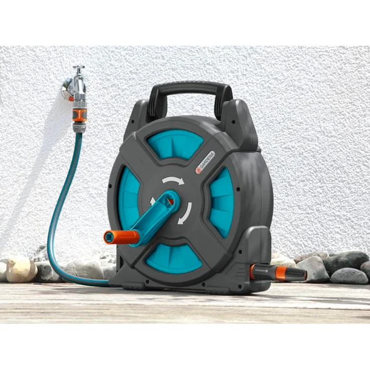 GARDENA Classic Schlauchbox 15 Set (2662-20) 15 m Schlauchlänge mit Regulierspritze, Schlauch, Tragegriff blau, grau, orange – Bild 5